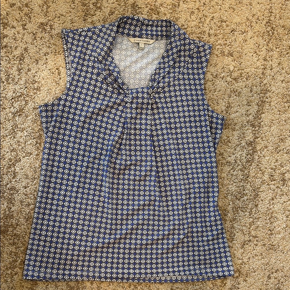 Blue Patterned Sleeveless Top